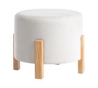 Pouf imbottito rotondo poggiapiedi gambe in legno Scandi bianco sporco Terry