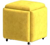 Pouf impilabile 5 in 1 con ruote girevoli, sgabello ottomano cubo creativo giallo sedia da toeletta per salone versatile 35 cm poggiapiedi sedile