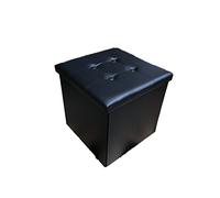 Pouf in Ecopelle colore nero,contenitore misura grande 50 x 50 x 50 Cm, Pieghevole