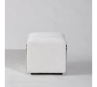 Pouf in tessuto bianco sporco e ferro battuto con finitura cromata