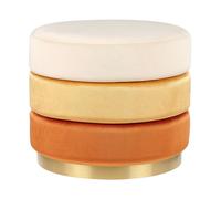 Pouf in tessuto di velluto di colore arancione rotondo con base in oro Louin