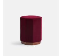 Pouf in velluto, base in legno impiallacciato noce, diametro 32,5 cm, THALIO Viola TU
