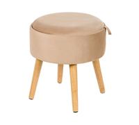 Pouf in velluto imbottito beige con vassoio contenitore Neely