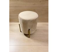 Pouf In Vellutto Beige Con Gambe In Ferro 29,5cmx36cm Di Altezza