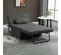 Pouf Letto Singolo 3 in 1 con Schienale Regolabile in 5 Livelli e Cuscino Extra, Poltrona Letto Portaoggetti in Tessuto Effetto Lino per Camera da Letto e Soggiorno, 95x179x78 cm, Grigio Description:S