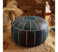 Pouf marocchino in pelle di alta qualità, non imbottito, rotondo, moderno, per sedia e poggiapiedi, elegante soluzione per riporre oggetti (48 x 48 x 28 cm)