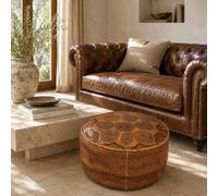 Pouf Marocchino in Pelle di Cammello Incisa a Mano Ø38 cm H26 - Artigianale, Elegante e Compatto per Seduta, Poggiapiedi o Arredo Decorativo in Salotto, Camera o Ambienti in Stile Etnico 1707260907