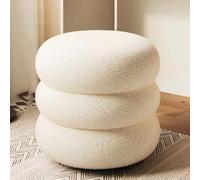 Pouf moderno sherpa poggiapiedi rotondo per soggiorno camera da letto o sedia da trucco sgabello imbottito in peluche bianco 32 x 30 cm elegante decorazione per la casa.
