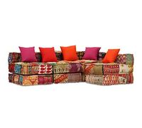 Pouf Modulare Convertibile in Tessuto Patchwork 200x132x58 cm con Imbottitura in Gommapiuma e Poliestere, Divano Letto Multifunzionale per Soggiorno, Veranda e Famiglia