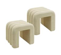 Rebecca Mobili Set 2 Pouf Moderni, Poggiapiedi Bassi, Beige, Tessuto Poliestere MDF, Imbottito, Design Originale, per Camera da Letto Salotto - Misure HxLxP: 40 x 38 x 40 cm - Art. RE7061