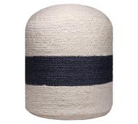 Pouf Ottomano Cilindrico Striato In Juta Bianco E Blu Navy 18"