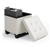 Pouf ottomano con contenitore, ottomano quadrato da 38 cm con contenitore per soggiorno e camera da letto, poggiapiedi piccolo, poggiapiedi ottomano, cassapanca bianca con contenitore massimo 299,4 kg