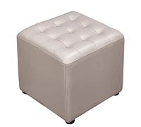 Pouf ottomano imbottito in pelle blu con tavolino quadrato in legno massello design piccola panca per soggiorno 40 x 40 x 35 cm