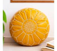 Pouf ottomano in pelle marocchina per soggiorno, pouf rotondo in pelle, pouf non imbottito in pelle, pouf marocchino ottomano ottomano in pelle (giallo)