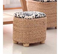 Pouf ottomano poggiapiedi imbottito con vano portaoggetti in rattan per interni in tessuto, 28 x 22 x 27 cm
