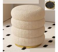 Pouf ottomano rotondo giallo con contenitore morbido per il trucco per soggiorno o camera da letto, comodo poggiapiedi con contenitore
