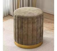 Pouf ottomano rotondo in velluto grigio alla moda con poggiapiedi basso in pelle per camera da letto, soggiorno, ingresso e ufficio, elegante sedia da toeletta e decorazione per la casa