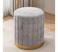 Pouf ottomano rotondo in velluto grigio alla moda - poggiapiedi basso in pelle per camera da letto, soggiorno, ingresso, ufficio e sedia da toeletta - elegante decorazione per la casa