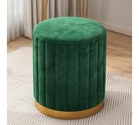 Pouf ottomano rotondo in velluto grigio alla moda - poggiapiedi basso in pelle per camera da letto, soggiorno, ingresso, ufficio e sedia da toeletta - elegante decorazione per la casa