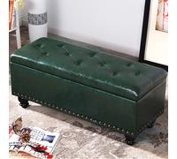 Shally Dogan Pouf Cassapanca Contenitore con Rivestimento in Ecopelle, Poggiapiedi per Camera da Letto, Panca, Sgabello da Salotto Soggiorno, Divanetto con Struttura e Piedini in Legno (Verde)