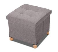 Pouf pieghevole compatto con coperchio, sgabello poggiapiedi versatile grigio scuro, design quadrato, parte superiore rimovibile, 4 gambe in legno, 38 x 38 x 35 cm, soluzione ideale per l'arredamento