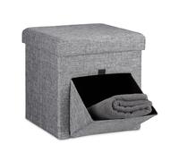 Relaxdays Pouf Pieghevole con Contenitore, 38x38x38 cm, Lino, Sgabello Quadrato Coperchio Rimovibile Poggiapiedi, Grigio
