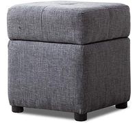 Pouf poggiapiedi con contenitore, pouf in tessuto di lino, design a cubo, gambe in legno per soggiorno e camera da letto, versatile poggiapiedi e sedia alternativa