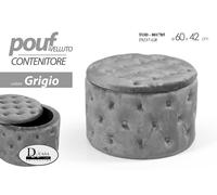 POUF POGGIAPIEDI CONTENITORE VELLUTO GRIGIO TRAPUNTATO CLASSICO MODERNO 60h42