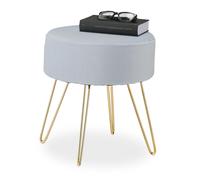 Relaxdays Sgabello Pouf da Salotto e Camera Letto, Poggiapiedi Imbottito, Sedia in Velluto e Ferro, 40x37 cm, Grigio Oro