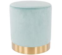 Pouf Poggiapiedi in Velluto Acquamarina Struttura Legno 31x31x38cm Base dorata M