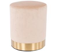 Pouf Poggiapiedi in Velluto Beige Struttura in Legno 31x31x38 cm Base dorata Met