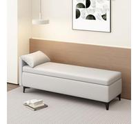 Pouf portaoggetti in pelle con cuscino, poggiapiedi e panca per giocattoli, per soggiorno e camera da letto, 130 cm, ideale per l'uso finale del letto