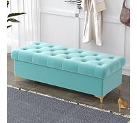 Pouf portaoggetti in velluto con design trapuntato e gambe dorate, perfetto come poggiapiedi o fasciatoio per spazi abitativi