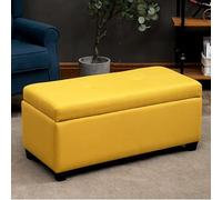 Pouf portaoggetti lavabile con seduta in morbido cotone e lino, contenitore in legno massello per soggiorno e camera da letto, mobili eleganti e funzionali