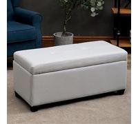 Pouf portaoggetti lavabile, in morbido cotone e lino, con contenitore in legno massello, per soggiorno o camera da letto