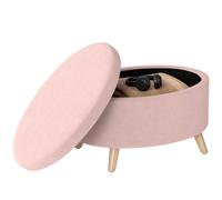 Pouf portaoggetti ovale Homcom, panca portaoggetti, 71X51.5X42 cm, imbottito in velluto, con gambe in legno massello, carico 120 kg, per soggiorno, camera da letto, ingresso, rosa chiaro