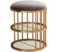 Pouf Portaoggetti Rotondo, Scarpiera in Velluto con Ripiano A 2 Livelli, Sedile per Sgabello Poggiapiedi Imbottito Portatile con Coperchio Rimovibile per Ingresso Camera da, C, 43x35cm(17x14inch)