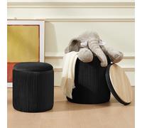 Pouf rotondo con contenitore, set di 2 sgabelli da trucco multifunzionali imbottiti in velluto, supporto for sedia da 300 libbre, tavolino moderno for soggiorno, camera da letto, sala da pranzo(Black)