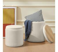 Pouf rotondo con contenitore, set di 2 sgabelli da trucco multifunzionali imbottiti in velluto, supporto for sedia da 300 libbre, tavolino moderno for soggiorno, camera da letto, sala da pranzo(Gray)
