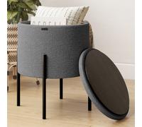 STORAGEBUD Pouf rotondo con contenitore, pouf bouclé, poggiapiedi ottomano, sgabello da trucco, piccolo poggiapiedi, ottomano moderno per soggiorno e camera da letto, grigio