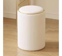 Pouf rotondo con vano portaoggetti Sedia da toeletta for camera da letto in stile moderno Con vano portaoggetti nascosto Struttura in legno for soggiorno e camera da letto(White 2)