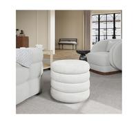 Pouf rotondo - moderno poggiapiedi in peluche, comodo imbottito in lana per soggiorno, poggiapiedi bianco, 35 x 40 cm, elegante decorazione per la casa