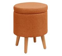Pouf rotondo ottomano poggiapiedi in lino per divano, camera da letto, sgabello con gambe in legno, versatile sedia accento per soggiorno (ge 32 cm)