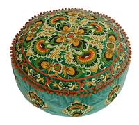 Pouf rotondo verde con ricamo in velluto - Morbido cuscino da pavimento ricamato con design marocchino, diametro 60 cm, ideale per soggiorno, camera da letto o sala meditazione