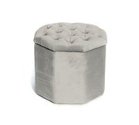 Pouf Salotto Contenitore Imbottito Trapuntato Ottagonale Velvet Tinta Unita
