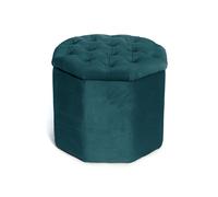 Pouf Salotto Contenitore Imbottito Trapuntato Ottagonale Velvet Tinta Unita
