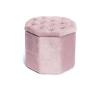 Pouf Salotto Contenitore Imbottito Trapuntato Ottagonale Velvet Tinta Unita