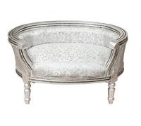 Pouf Schienale Luigi XVI Biscottini Legno Faggio Argento Intagliato 74x53x41