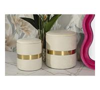 Pouf SET 2 pezzi dal caldo tono Crema uniscono design moderno e funzionalità Dimensioni Ø 37X42-28X35 , colore Crema e ORO crema