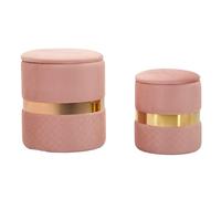 Pouf SET 2 pezzi dal caldo tono Crema uniscono design moderno e funzionalità Dimensioni Ø 37X42-28X35 , colore Rosa e ORO